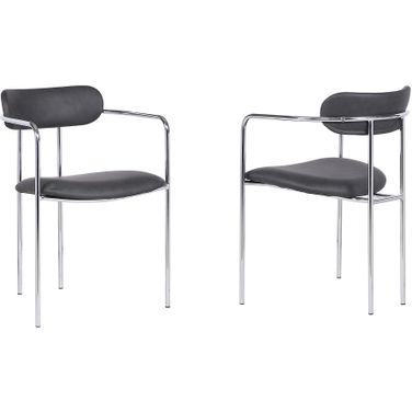 Gwen Contemporary Dining Chair Set of 2 In Chrome Finish with Gray Faux Leather