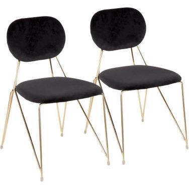 Gwen Contemporary-Glam Chair In Gold Metal With Black Velvet - Set Of 2