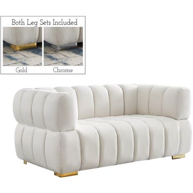 Gwen Velvet Loveseat In Cream