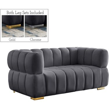 Gwen Velvet Loveseat In Grey