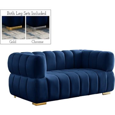 Gwen Velvet Loveseat In Navy