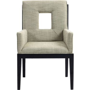 Gwendolyn Linen Textured Fabric Dining Arm Chair In Green and Natural