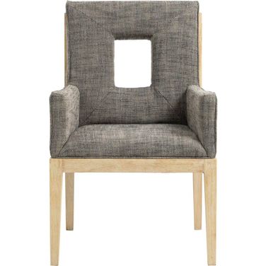 Gwendolyn Linen Textured Fabric Dining Arm Chair In Grey and Natural