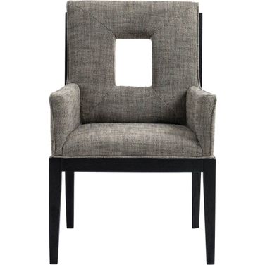 Gwendolyn Linen Textured Fabric Dining Arm Chair In Grey and Natural