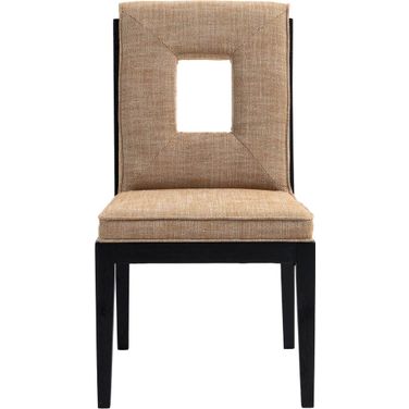 Gwendolyn Linen Textured Fabric Dining Side Chair Set of 2 In Cognac and Natural