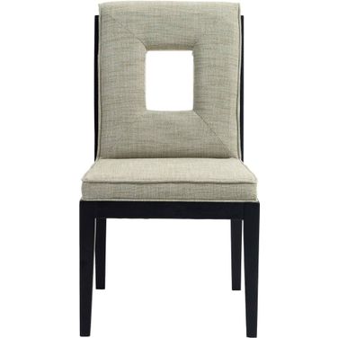 Gwendolyn Linen Textured Fabric Dining Side Chair Set of 2 In Green and Natural