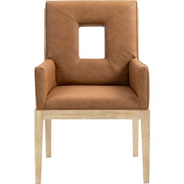 Gwendolyn Vegan Leather Dining Arm Chair In Cognac and Black