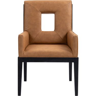 Gwendolyn Vegan Leather Dining Arm Chair In Cognac and Black