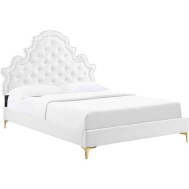 Gwyneth Tufted Performance Velvet Queen Platform Bed MOD-6751-WHI
