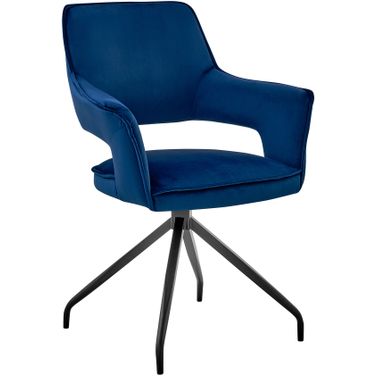 Hadley Dining Room Accent Chair In Blue Velvet with Black Finish