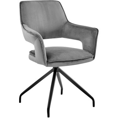 Hadley Dining Room Accent Chair In Gray Velvet with Black Finish