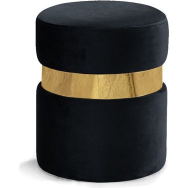 Hailey Velvet Ottoman/Stool In Black/Gold