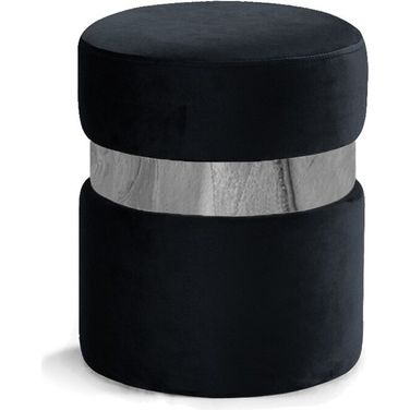 Hailey Velvet Ottoman/Stool In Black/Chrome
