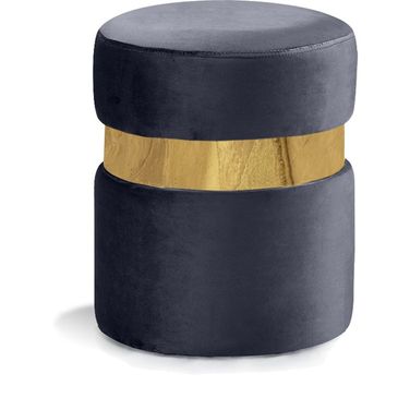 Hailey Velvet Ottoman/Stool In Grey/Gold