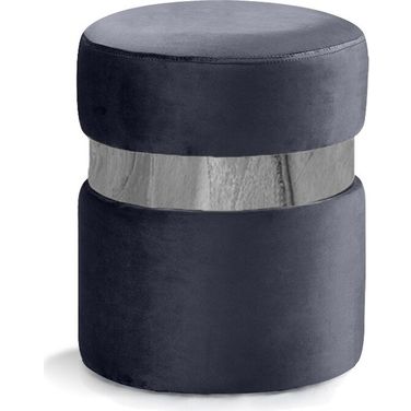Hailey Velvet Ottoman/Stool In Grey/Chrome