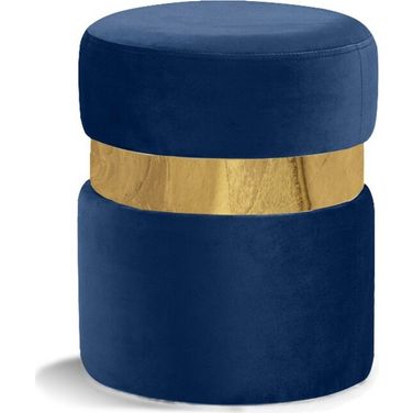 Hailey Velvet Ottoman/Stool In Navy/Gold