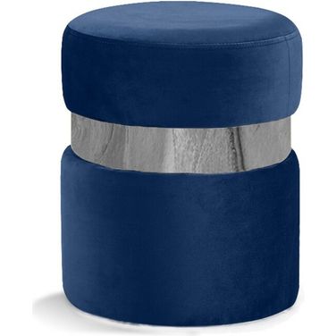 Hailey Velvet Ottoman/Stool In Navy/Chrome
