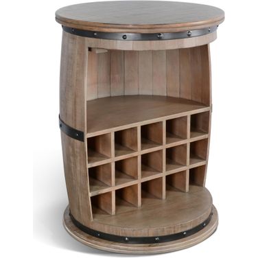 Half Barrel Wine Bar with Metal Accents In Natural