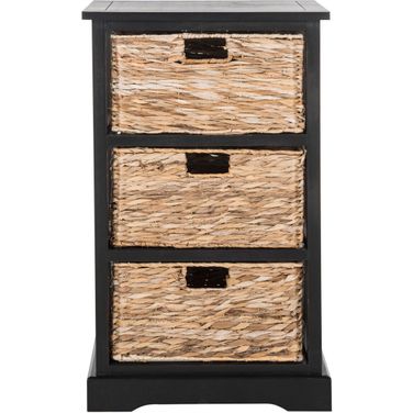 Halle Distressed Black 3 Wicker Basket Storage Side Table