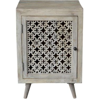 Halle Hand carved Nightstand In Gray