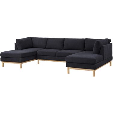 Hallie 124 Inch Sherpa Double Chaise U Shape Sectional Sofa In Black