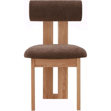 Halloway Boucle and Wood Dining Chair In Dark Brown and Natural