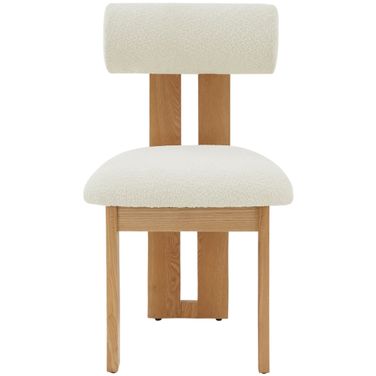 Halloway Boucle and Wood Dining Chair In Ivory and Natural