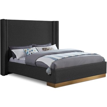 Halton Boucle Fabric King Bed In Black