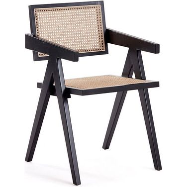 Hamlet Dining Arm Chair In Black And Natural Cane