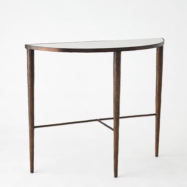 Hammered Console In Bronze With White Marble