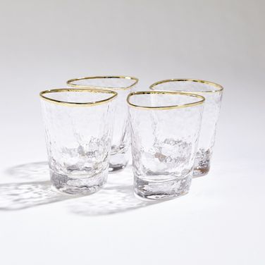 Hammered DOF Glasses Set of 4 In Clear and Gold