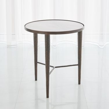 Hammered End Table In Bronze With White Marble