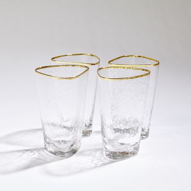Hammered High Ball Glasses Set of 4 In Clear and Gold