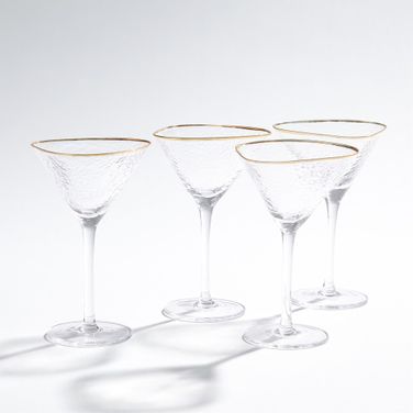 Hammered Martini Glasses Set of 4 In Clear and Gold
