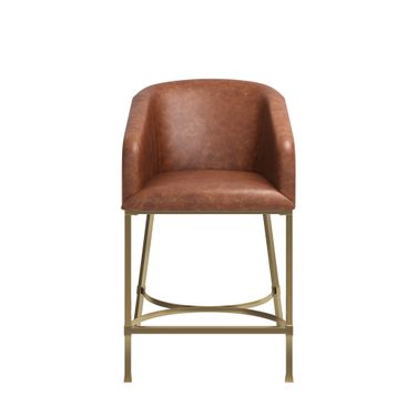 Hampton 26 Inch Counter Stool with Faux Leather and Steel Frame In Gold and Tobacco Brown