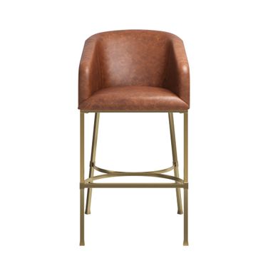 Hampton 31 Inch Barstool with Faux Leather and Steel Frame In Gold and Tobacco Brown