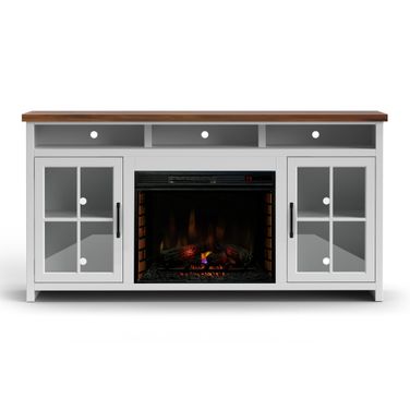 Hampton 74 Inch Fireplace TV Stand Console In Barnwood and White Wash