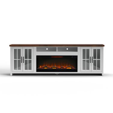 Hampton 97 Inch Fireplace TV Stand Console In Barnwood and White Wash