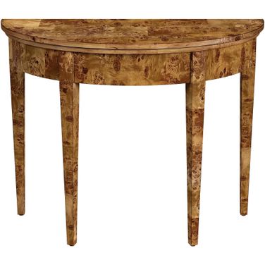 Hampton Demilune Traditional Burl 36 Inch Console Table In Medium Brown
