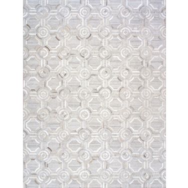 Hand-Loomed Cowhide Sari Silk Area Rug- 9' x 12' In Silver and Grey