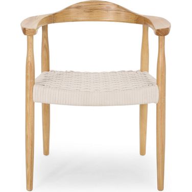 Handmade Flat Rope Weave with Smooth Ash Wood Frame Arm Chair In White