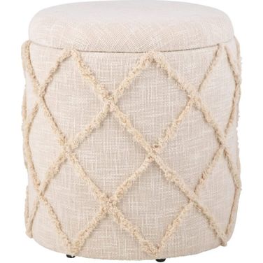 Handwoven Eros X Solid Fabric Storage Ottoman In Ecru