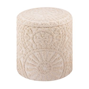 Handwoven Helios Cream Sunburst Storage Ottoman In Ecru