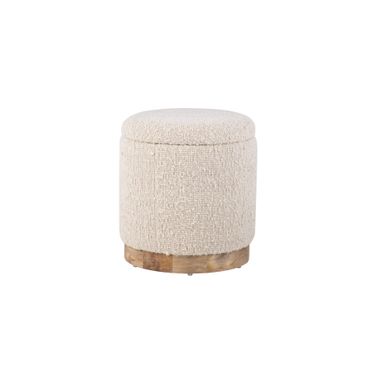 Handwoven Hestia Round Wood Base Storage Ottoman In Ecru