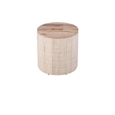Handwoven Nereus Wood Top Storage Ottoman In Beige