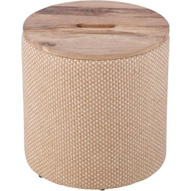 Handwoven Zeus Jute Check Wood Top Storage Ottoman In Natural
