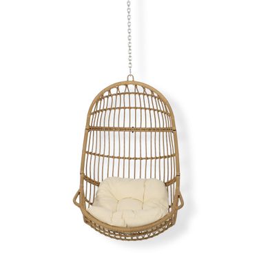 Hanging Chair with 8 Feet Chain and Cushion In Brown and Beige