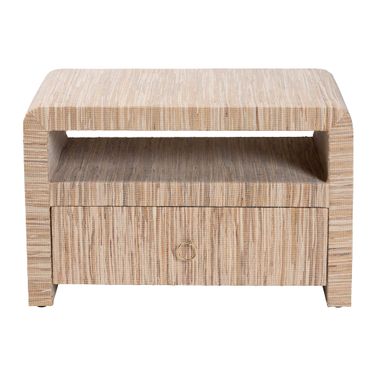 Hannah Woven Grasscloth 1-Drawer Nightstand In Natural