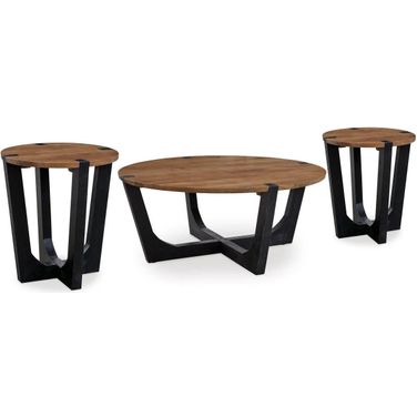 Hanneforth Occasional Table Set In Brown and Black