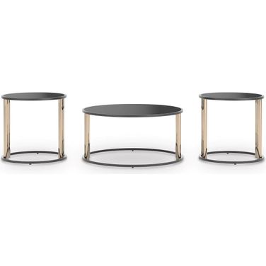 Hannerly Table Set of 3 In Black and Gold